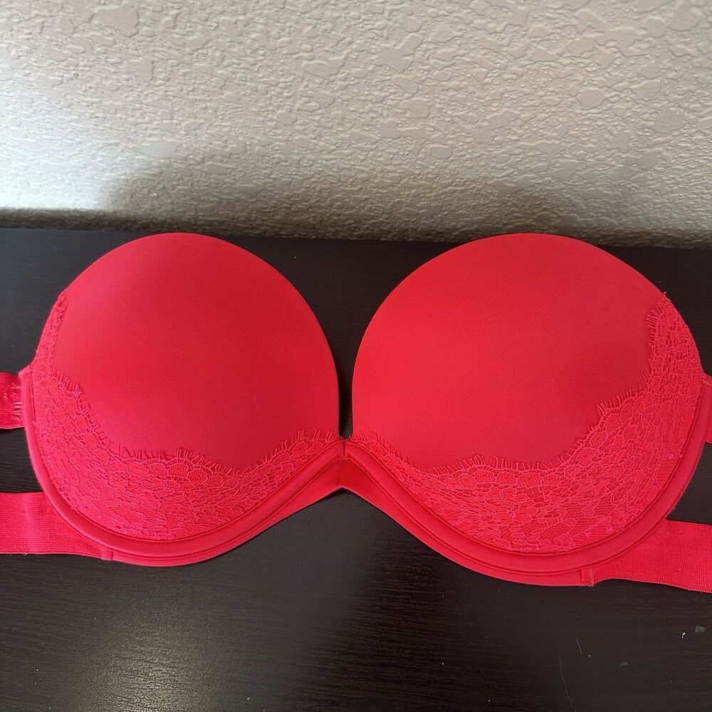 Victoria's Secret Padded Very Sexy Strapless Bra Women's 36c Red Gripper Band